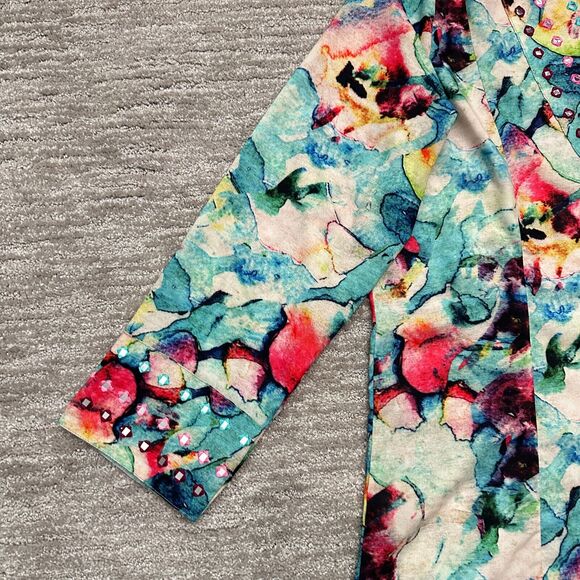 Soft Surroundings Top Womens Large Watercolor Floral Tunic Kurti Embellished - Picture 3 of 14